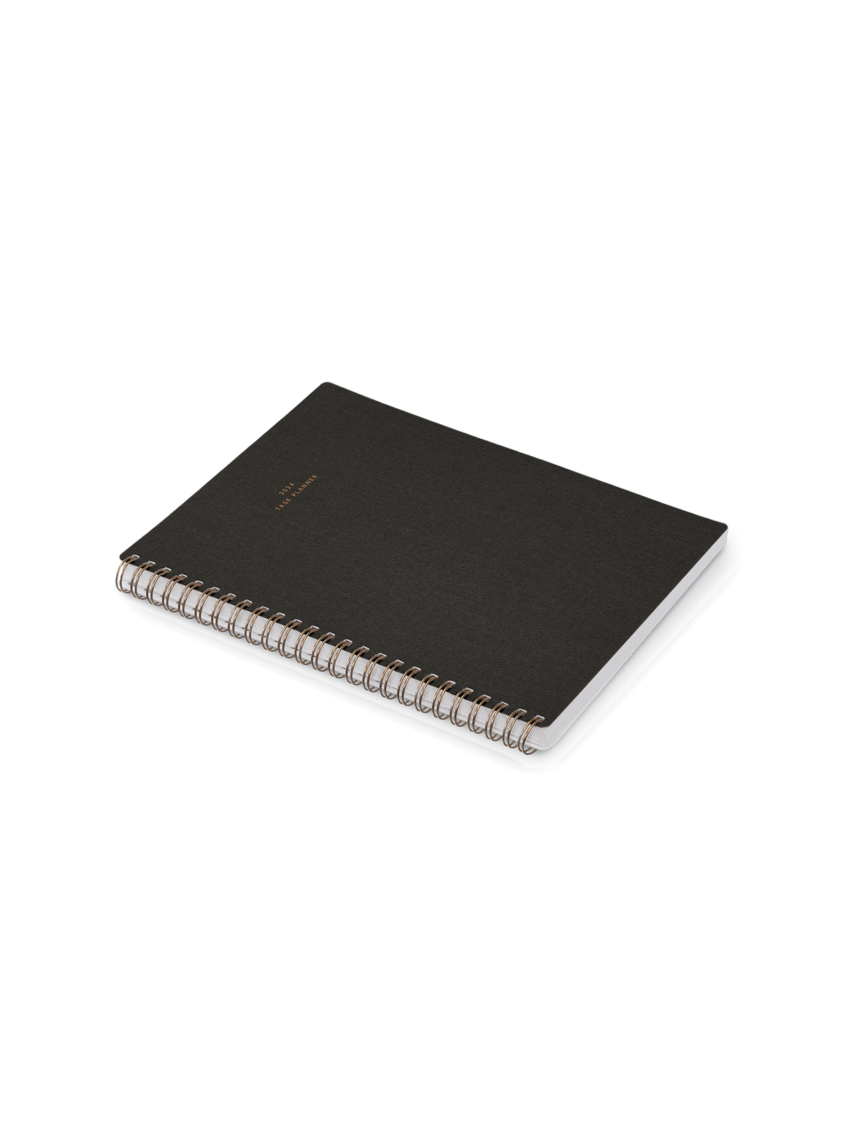 2024 Compact Task Planner in Charcoal Gray bookcloth with brass wire-o binding angle view
