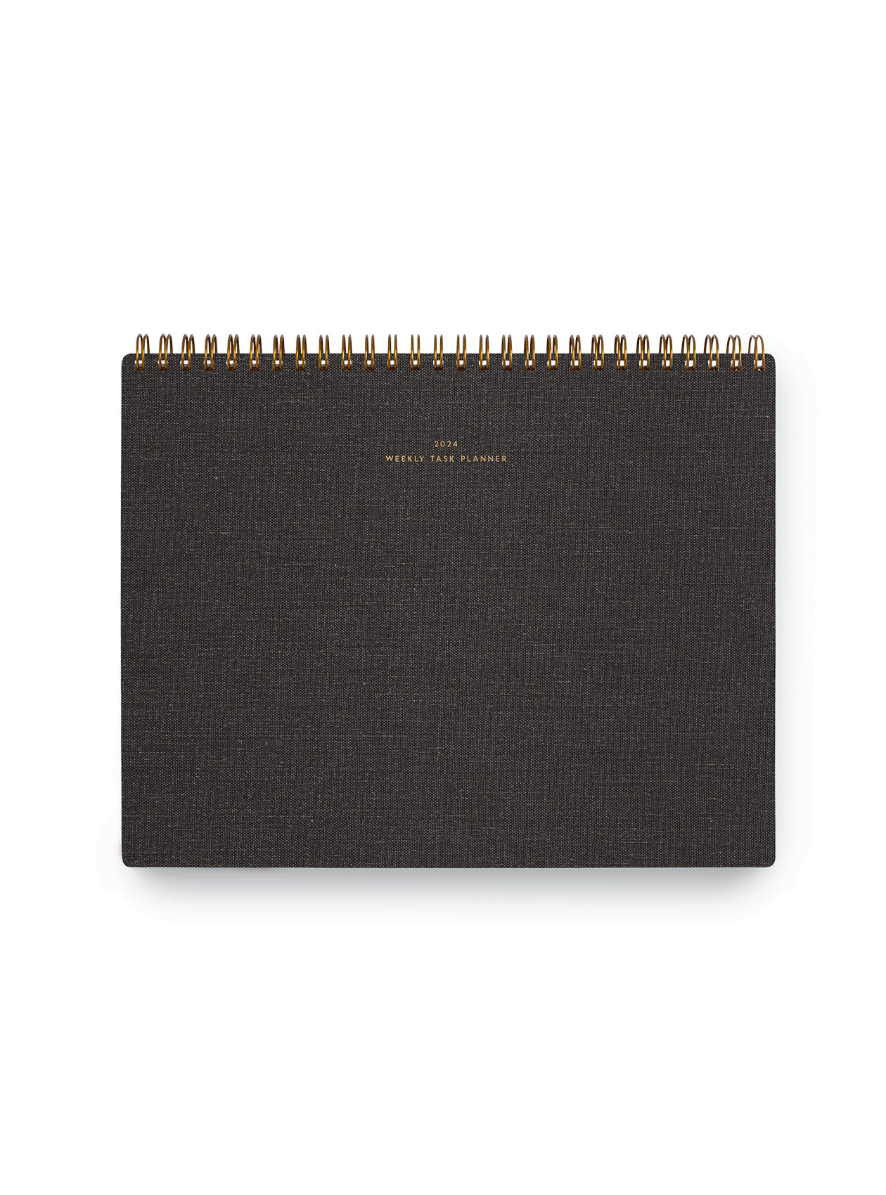 Appointed 2024 top-bound Weekly Task Planner with brass wire-o binding and gold foil details || Charcoal Gray