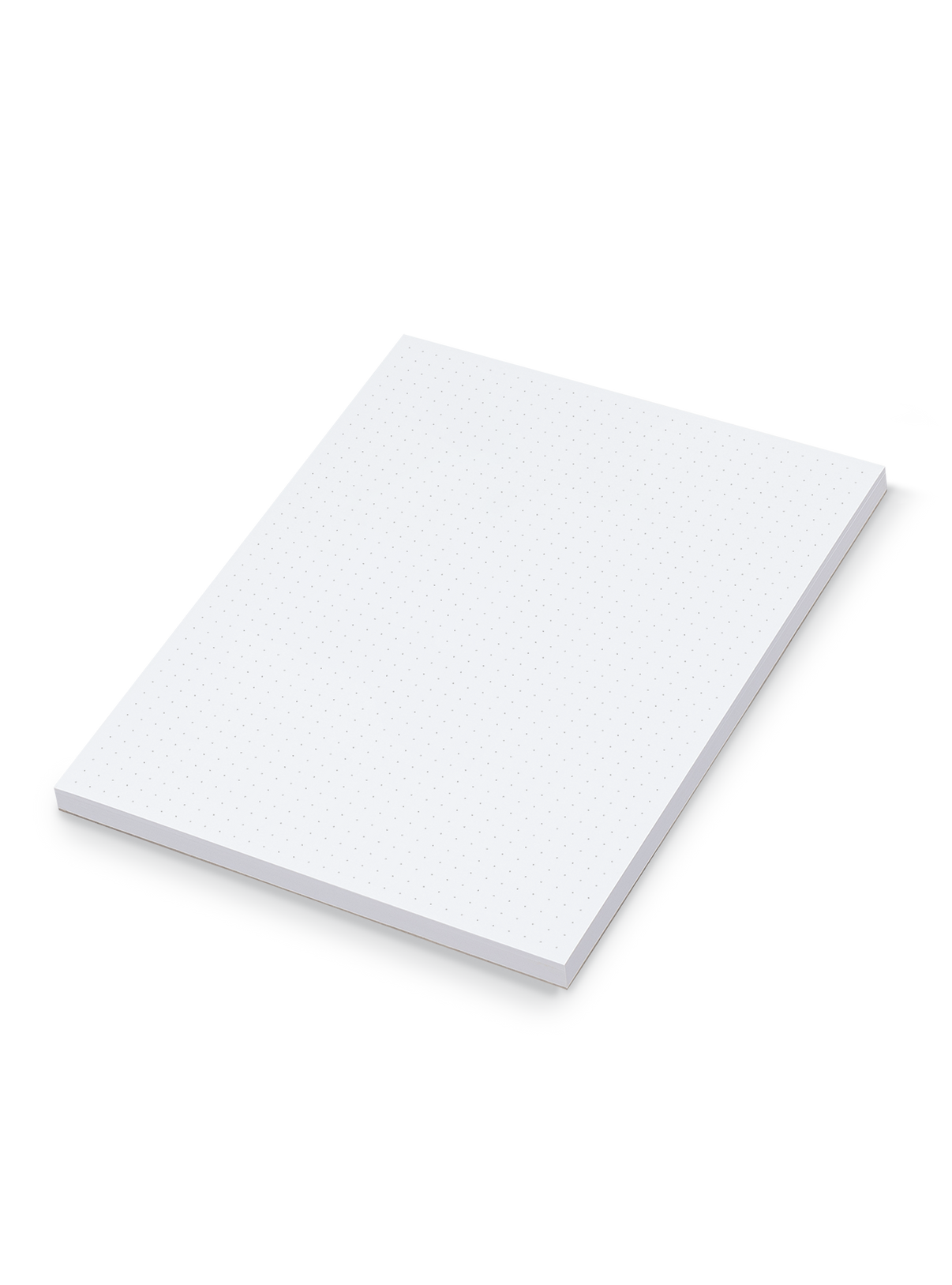 The Appointed Dot Grid Pad with white paper and cool gray dot grid pattern and tear-off sheets, siide angle view.