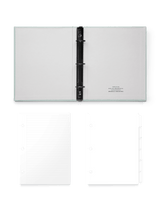 Appointed Mineral Compact Binder open flat with Lined Inserts and Tabs, front view. || Mineral Green