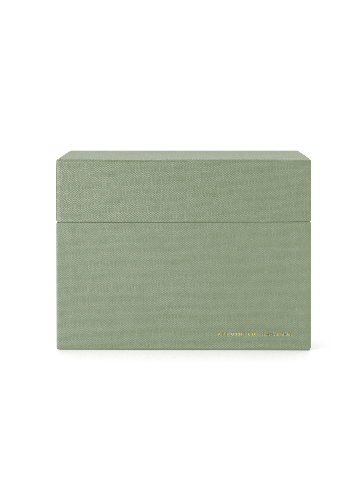 Eye-level view of Sage Card Keeper, lid on || Sage Green