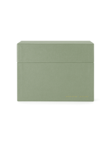 Eye-level view of desktop storage box, lid on|| Sage Green