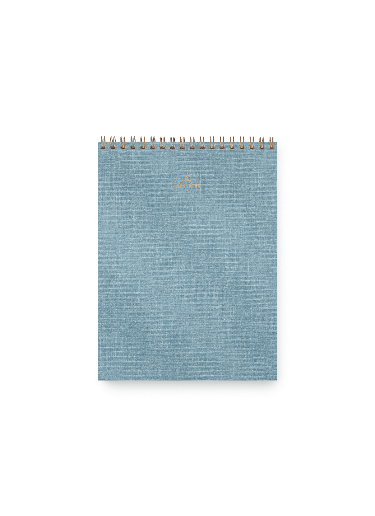 Appointed Office Notepad in Chambray Blue bookcloth with brass wire-o binding front view || Chambray Blue