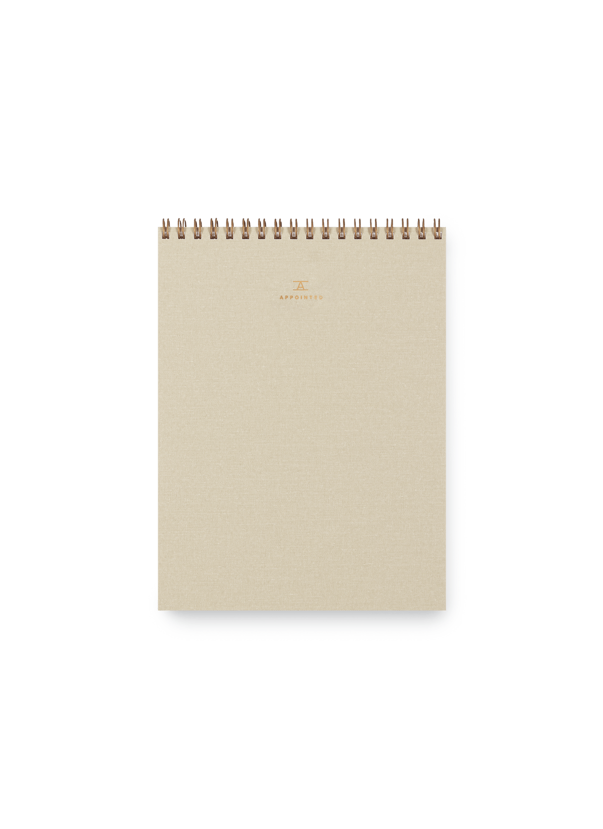 Appointed Office Notepad in Natural Linen bookcloth with brass wire-o binding front view || Natural Linen