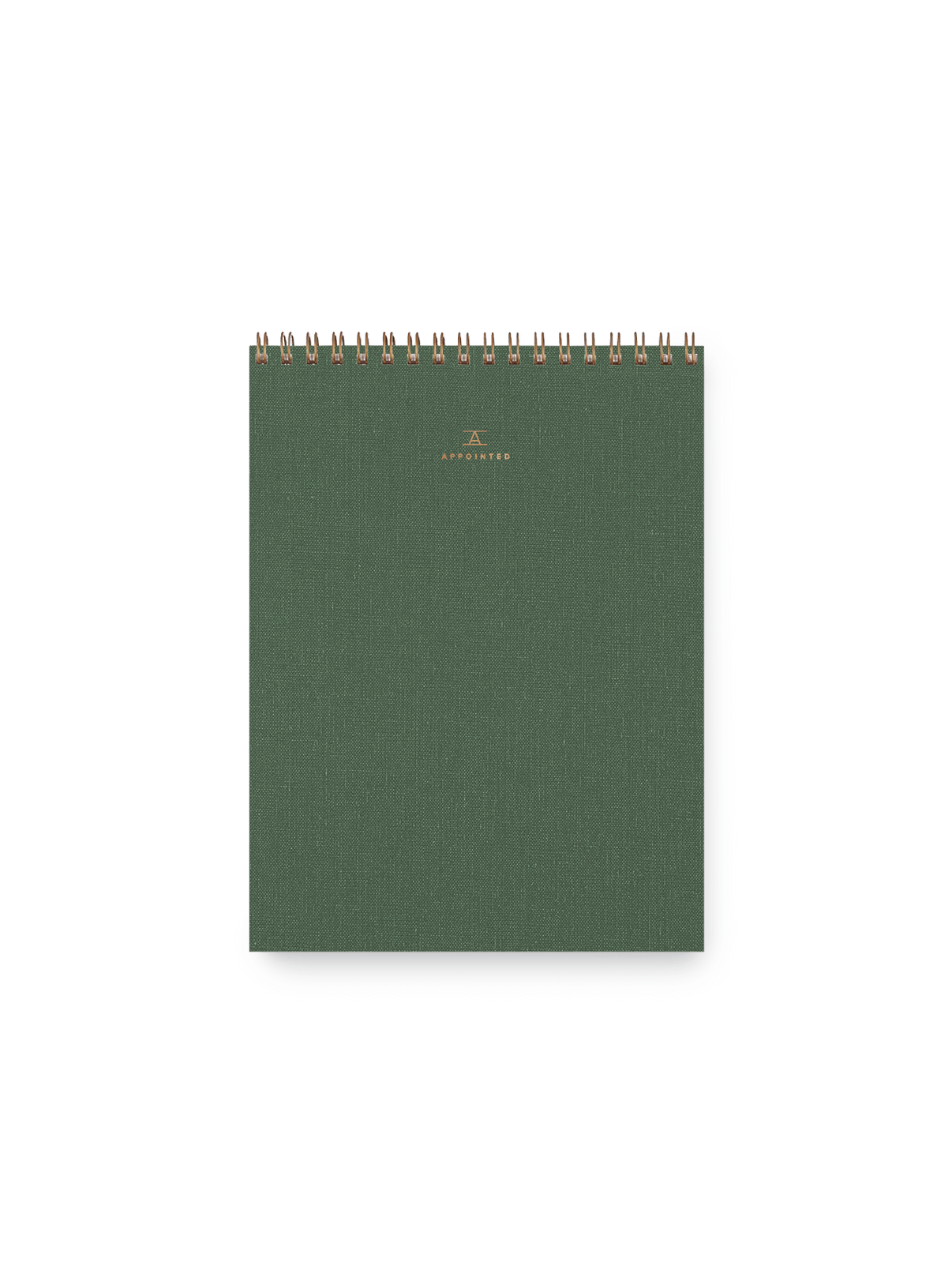 Appointed Office Notepad with gold foil details, bookcloth cover, and brass wire-o binding || Fern Green