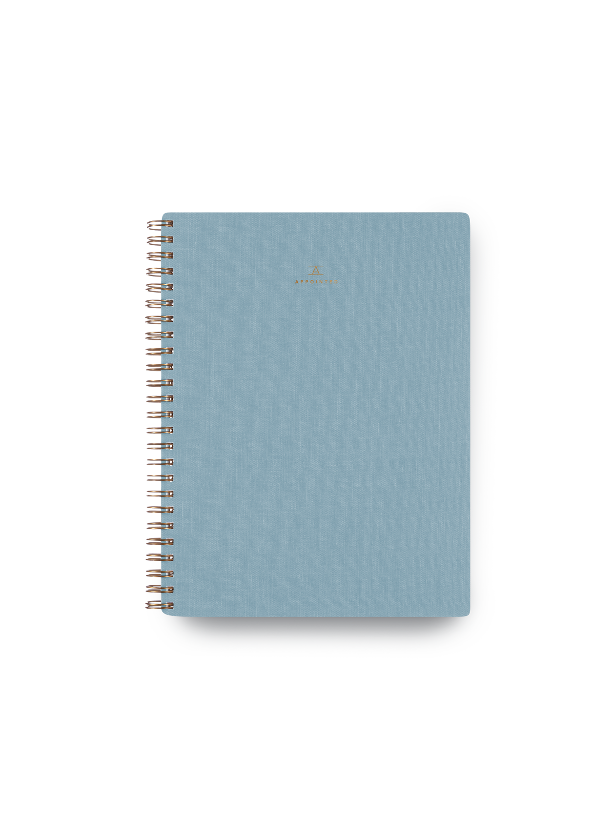 Appointed Notebook with bookcloth cover and brass wire-o binding front view || Chambray Blue
