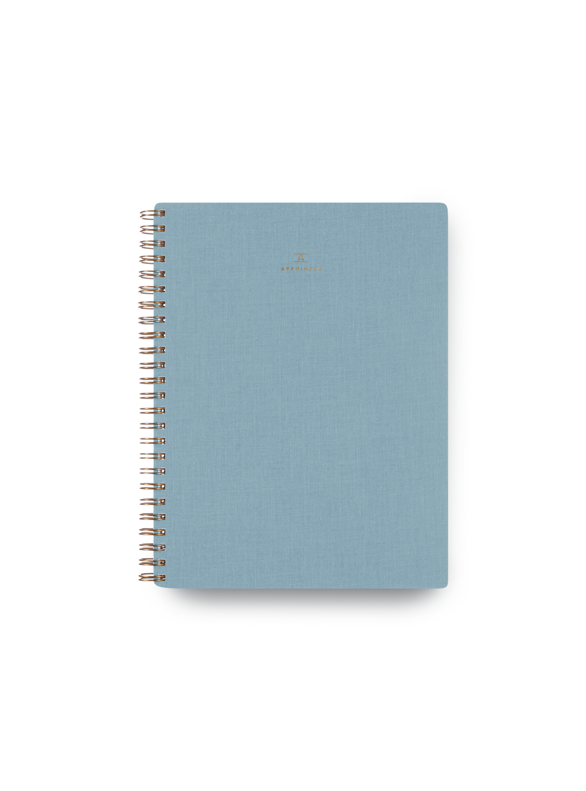 Appointed Notebook with bookcloth cover and brass wire-o binding front view || Chambray Blue