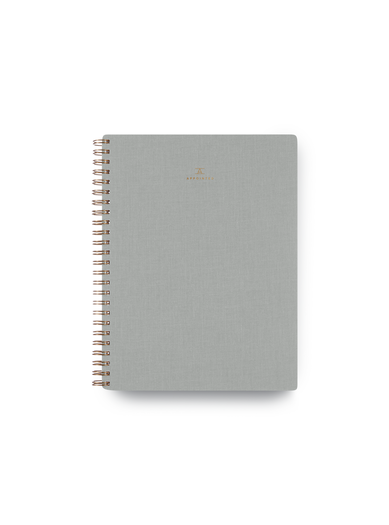 Appointed Notebook with bookcloth cover and brass wire-o binding front view || Dove Gray