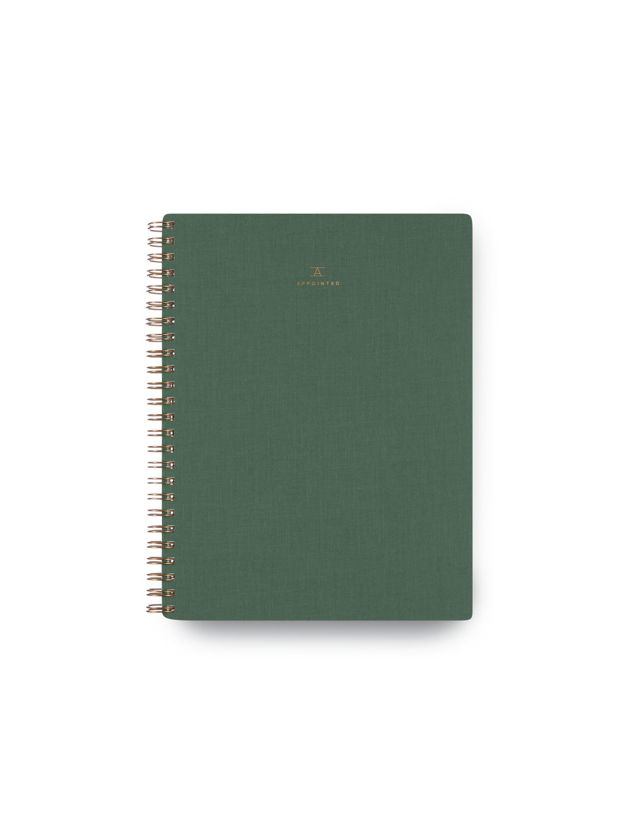 Appointed Notebook with bookcloth cover and brass wire-o binding front view || Fern Green