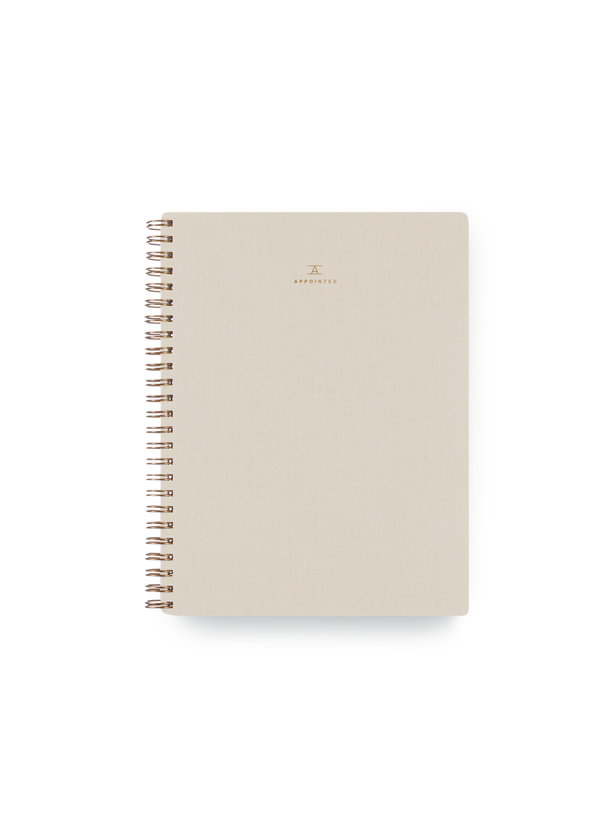 Appointed Notebook with bookcloth cover and brass wire-o binding front view || Natural Linen