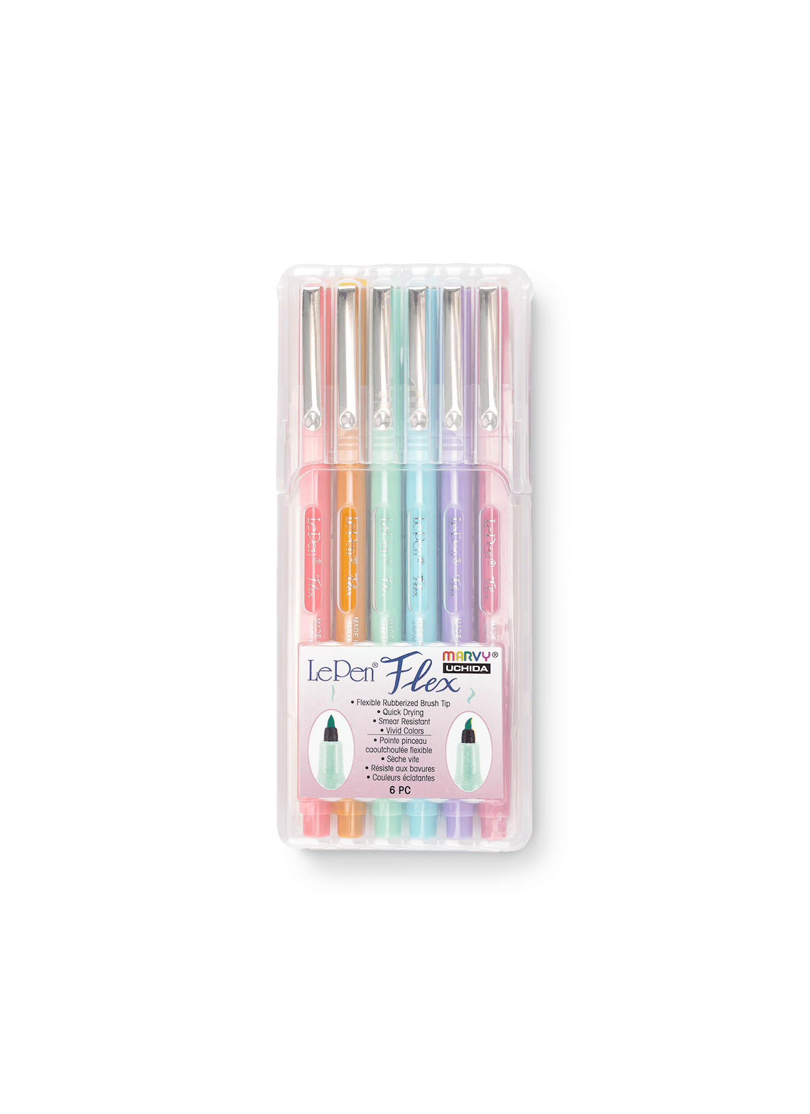 Le Pen Pastel Flex Set with a case, including Coral Pink, Ochre, Peppermint, Pale Blue, Wisteria, Dusty Pink