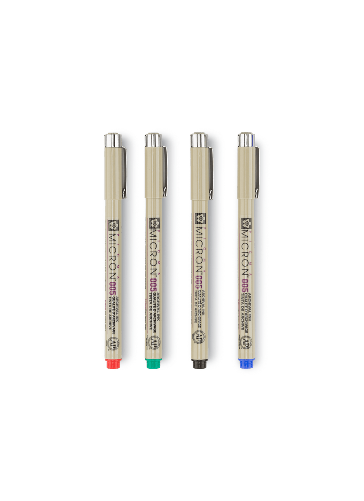 Micron Pens in Red, Green, Black and Blue