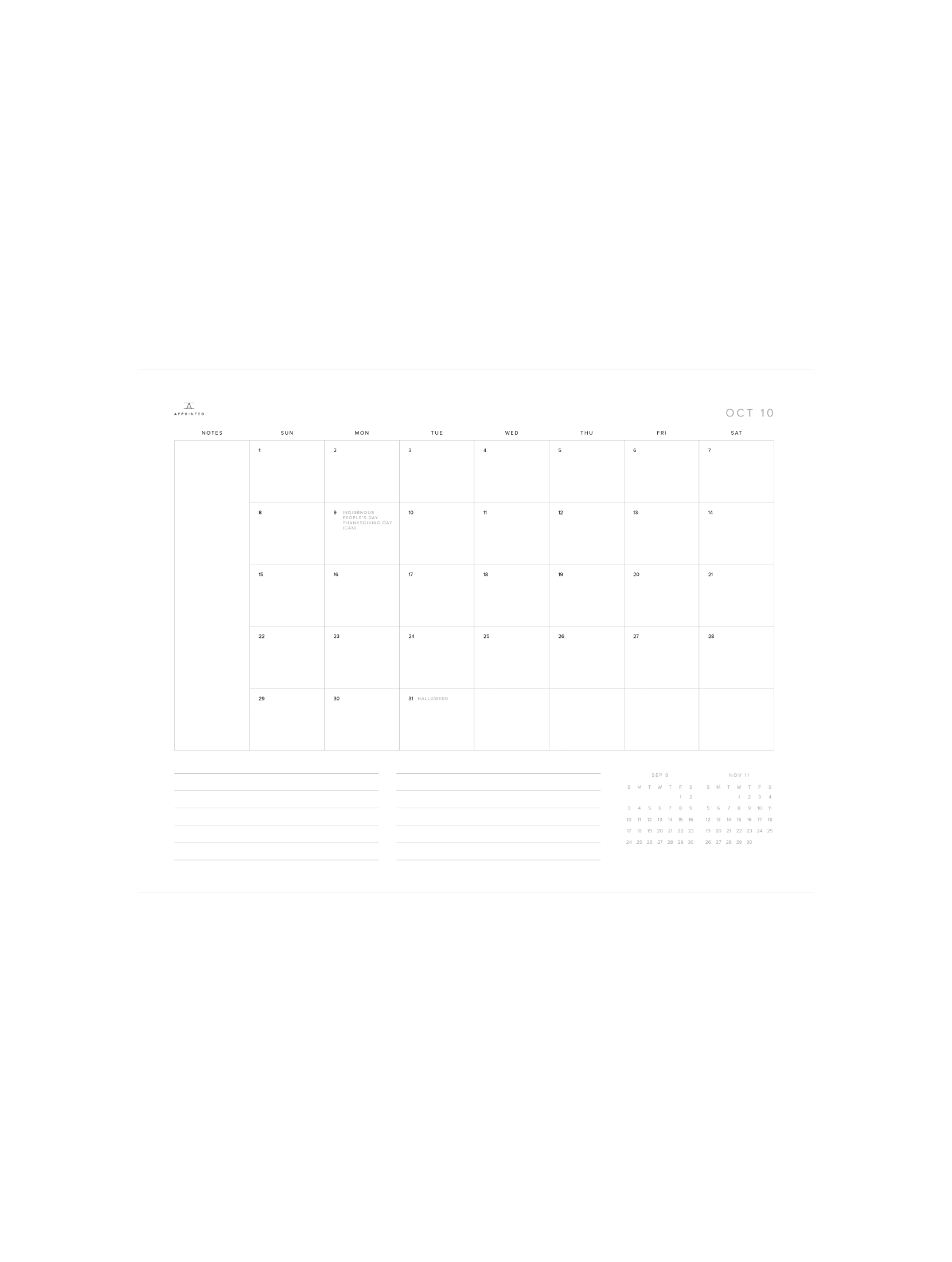 Month Planning (October 2023)
