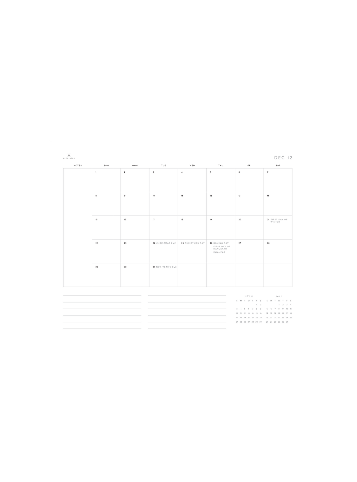 Month Planning (December 2024)