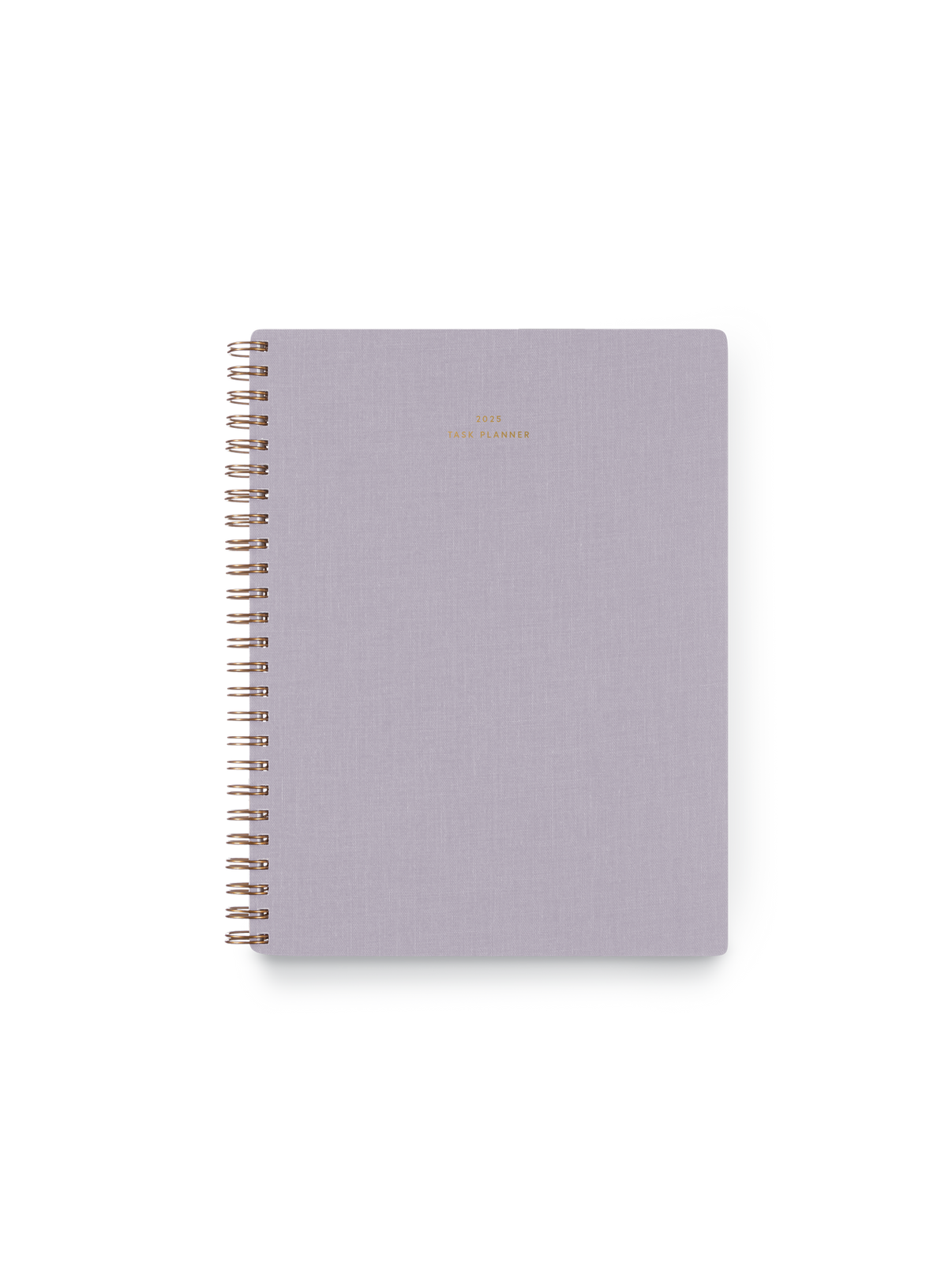 2025 Compact Task Planner in Lavender Gray bookcloth with brass wire-o binding front view || Lavender Gray