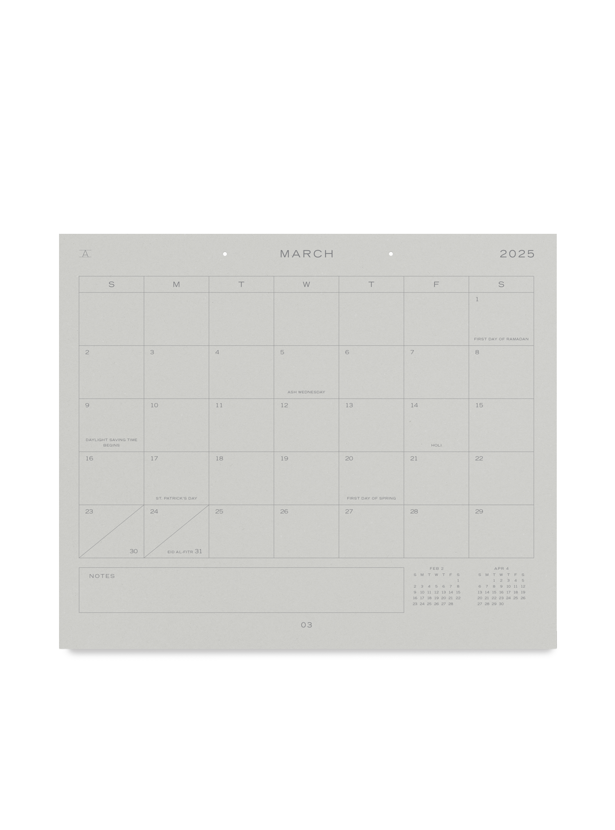 2025 Studio Calendar, front March view