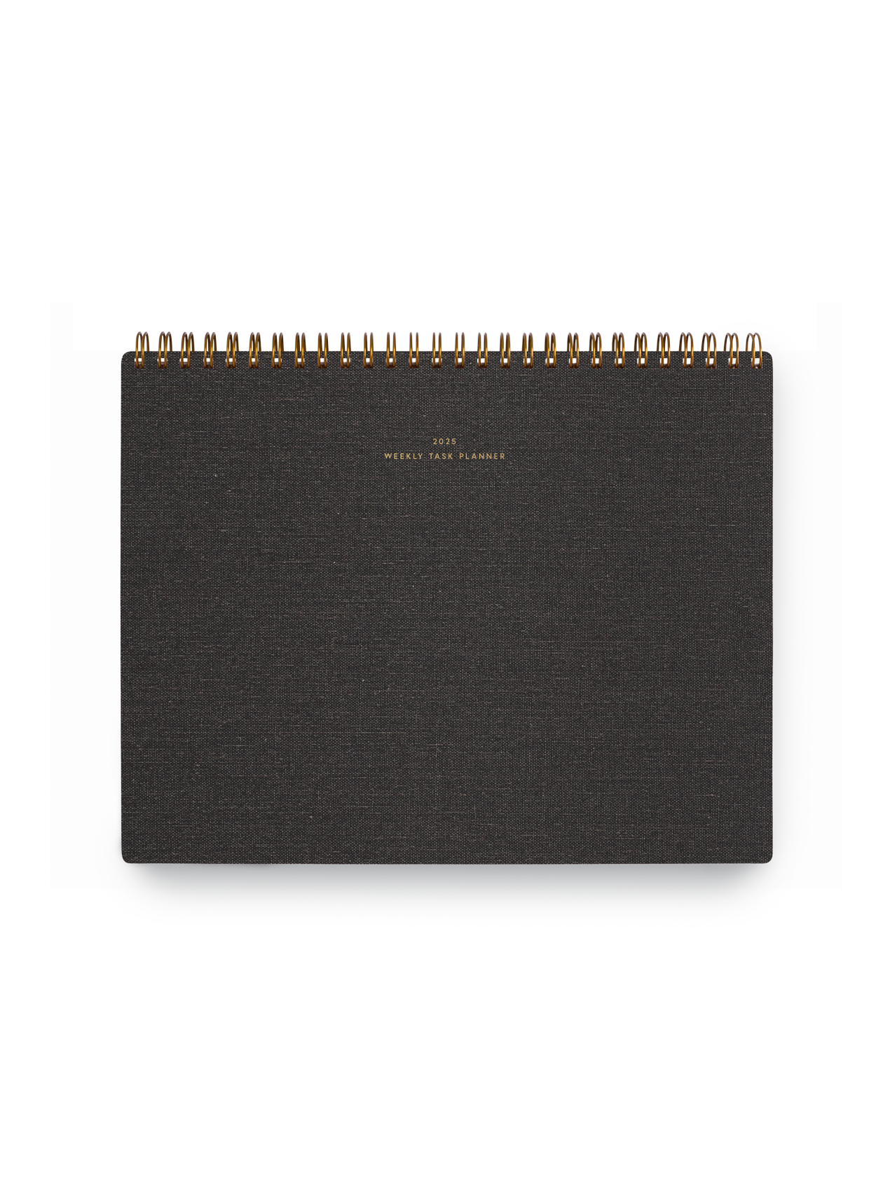 Appointed 2025 top-bound Weekly Task Planner with brass wire-o binding and gold foil details || Charcoal Gray