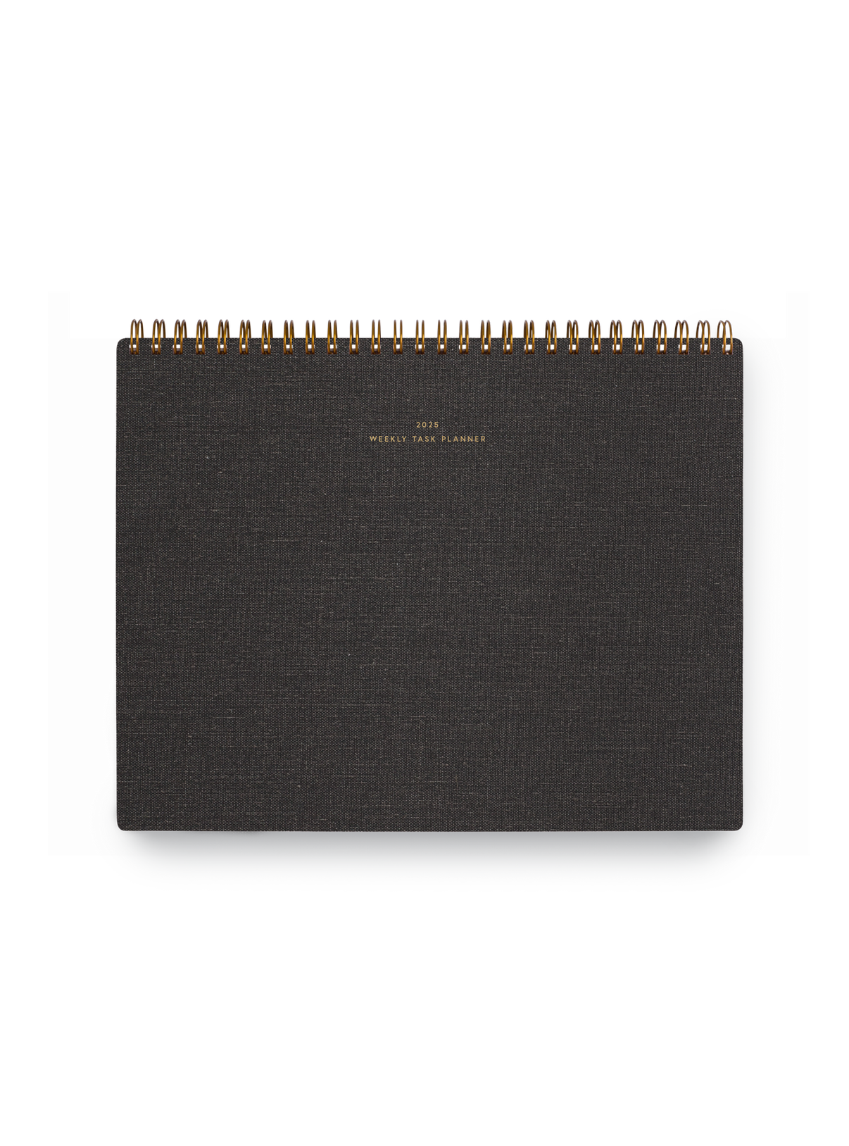 Appointed 2025 top-bound Weekly Task Planner with brass wire-o binding and gold foil details || Charcoal Gray