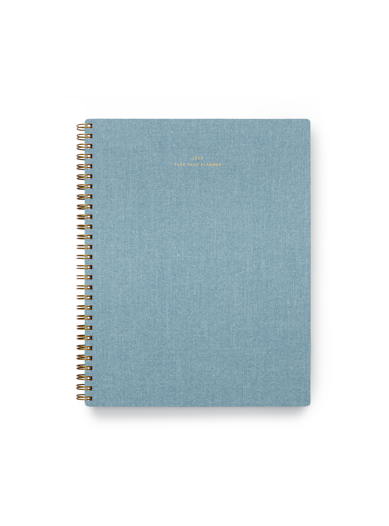 The Appointed 2025 Year Task Planner in Chambray Blue with brass wire-o binding, foil details, and textured bookcloth covers || Chambray Blue