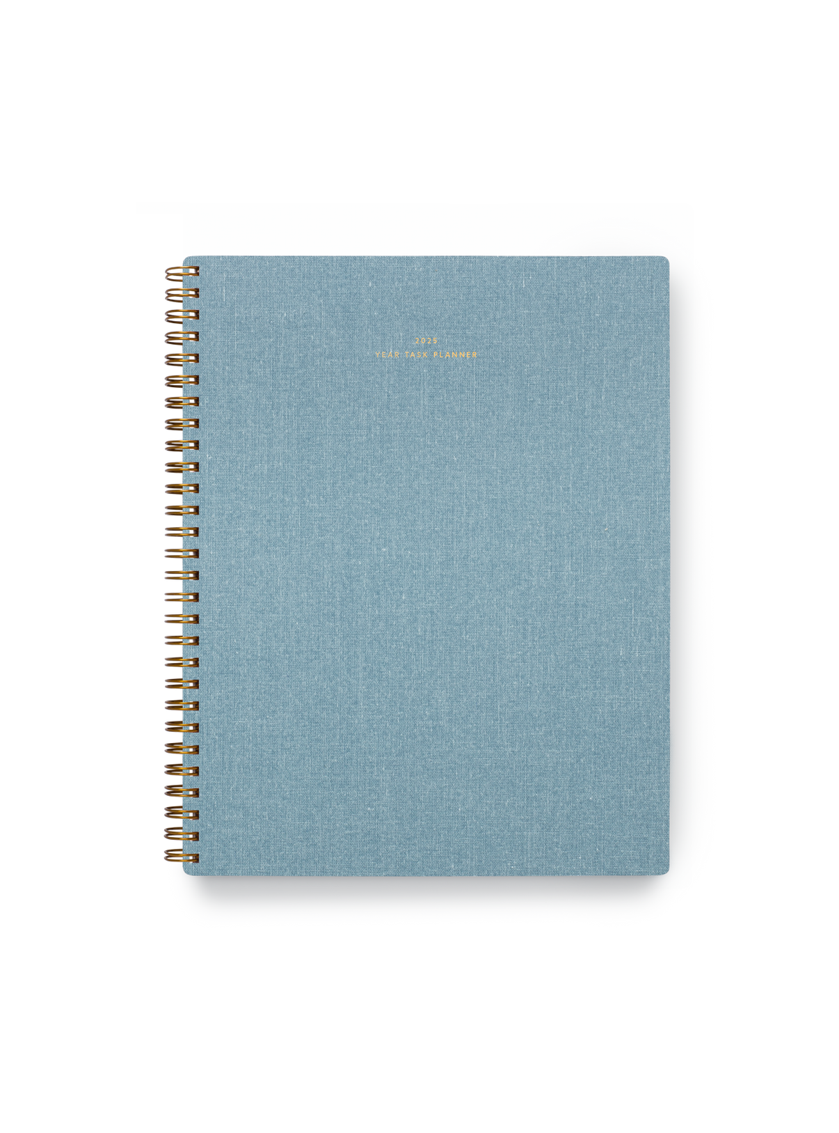 The Appointed 2025 Year Task Planner in Chambray Blue with brass wire-o binding, foil details, and textured bookcloth covers || Chambray Blue