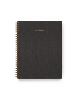 The Appointed 2025 Year Task Planner in Charcoal Gray with brass wire-o binding, foil details, and textured bookcloth covers || Charcoal Gray