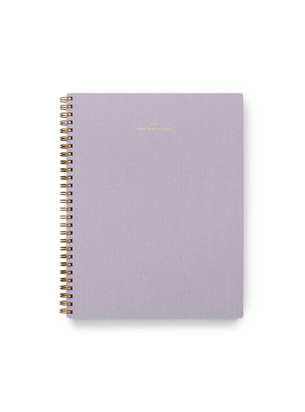 The Appointed 2025 Year Task Planner in Lavender Gray with brass wire-o binding, foil details, and textured bookcloth covers || Lavender Gray