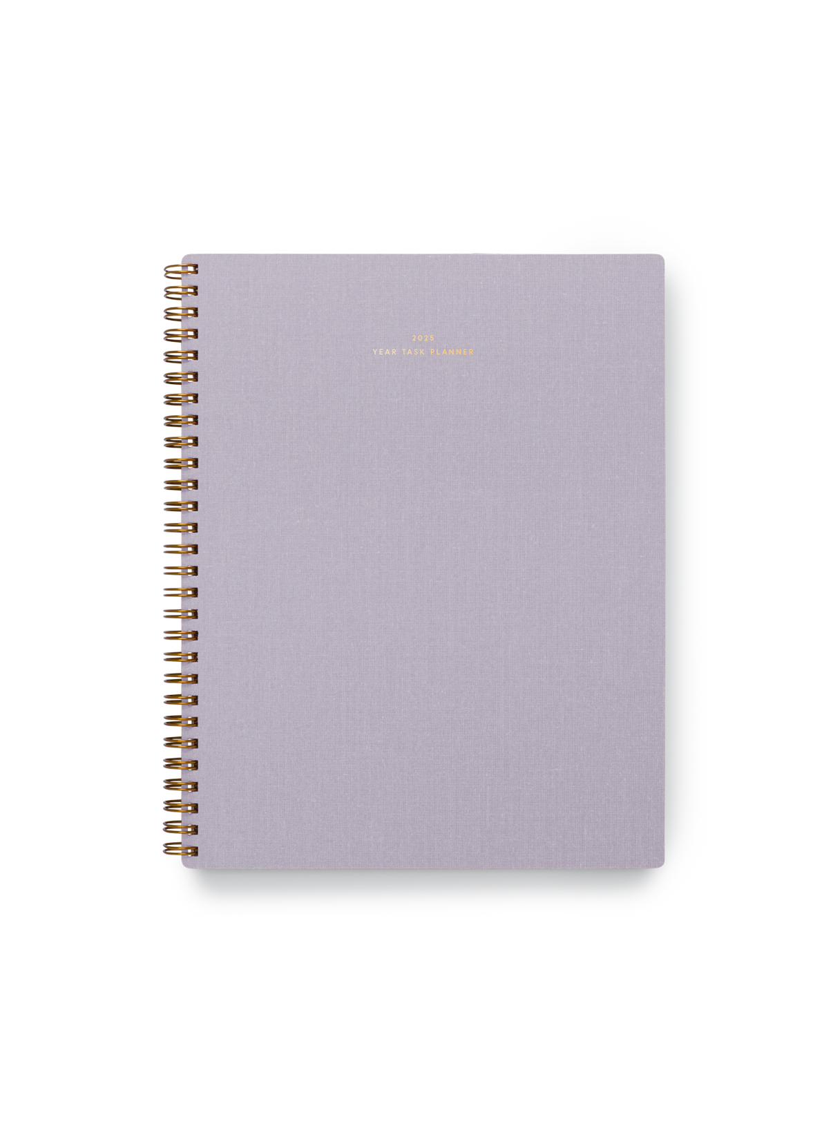 The Appointed 2025 Year Task Planner in Lavender Gray with brass wire-o binding, foil details, and textured bookcloth covers || Lavender Gray