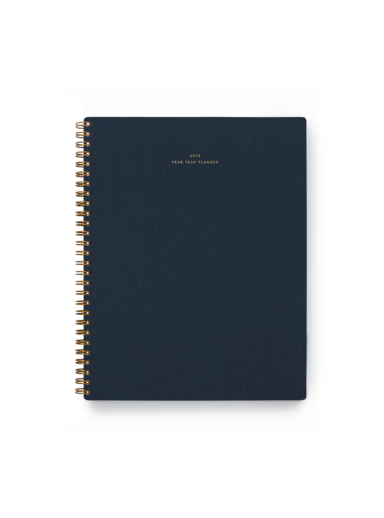 The Appointed 2025 Year Task Planner in Oxford Blue with brass wire-o binding, foil details, and textured bookcloth covers || Oxford Blue