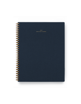 The Appointed 2025 Year Task Planner in Oxford Blue with brass wire-o binding, foil details, and textured bookcloth covers || Oxford Blue