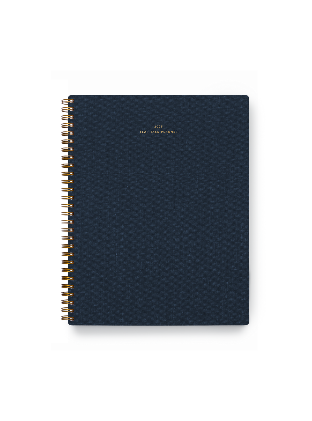 The Appointed 2025 Year Task Planner in Oxford Blue with brass wire-o binding, foil details, and textured bookcloth covers || Oxford Blue