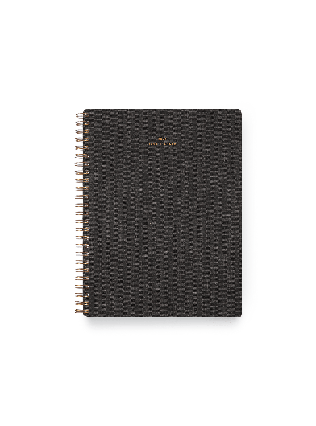 2026 Compact Task Planner in Charcoal Gray bookcloth with brass wire-o binding front view || Charcoal Gray
