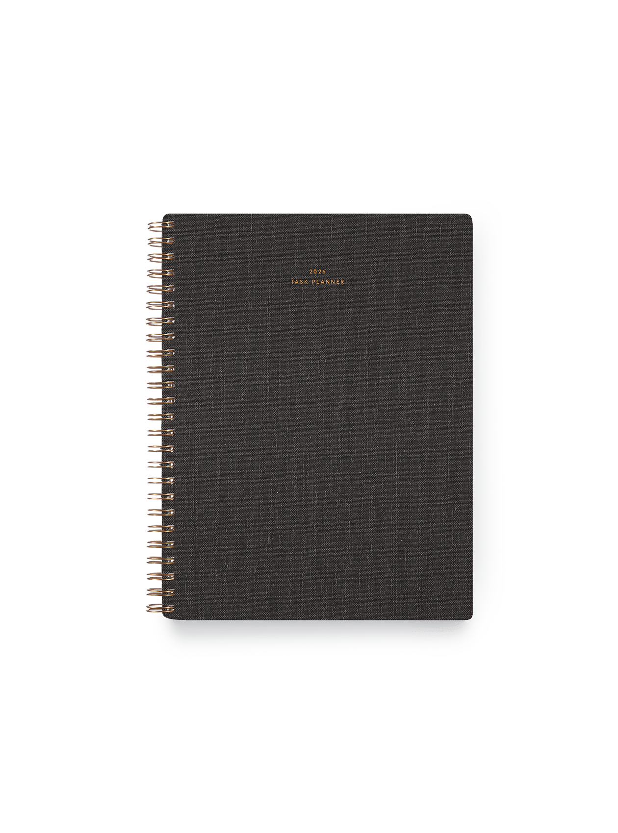 2026 Compact Task Planner in Charcoal Gray bookcloth with brass wire-o binding front view || Charcoal Gray