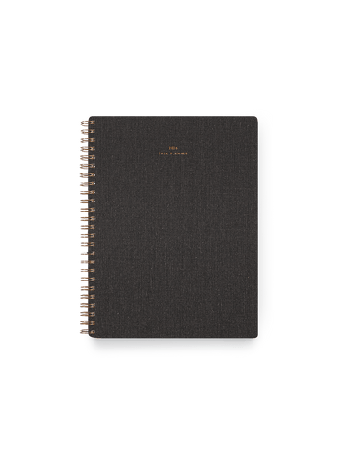 2026 Compact Task Planner in Charcoal Gray bookcloth with brass wire-o binding front view || Charcoal Gray