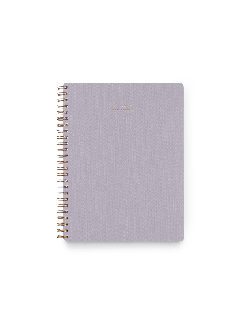 2026 Compact Task Planner in Lavender Gray bookcloth with brass wire-o binding front view ||  Lavender Gray