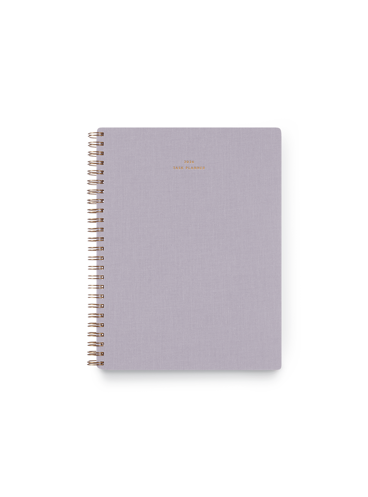 2026 Compact Task Planner in Lavender Gray bookcloth with brass wire-o binding front view ||  Lavender Gray