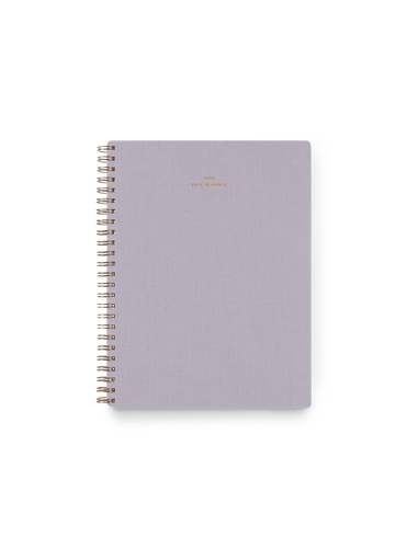 2026 Compact Task Planner in Lavender Gray bookcloth with brass wire-o binding front view ||  Lavender Gray