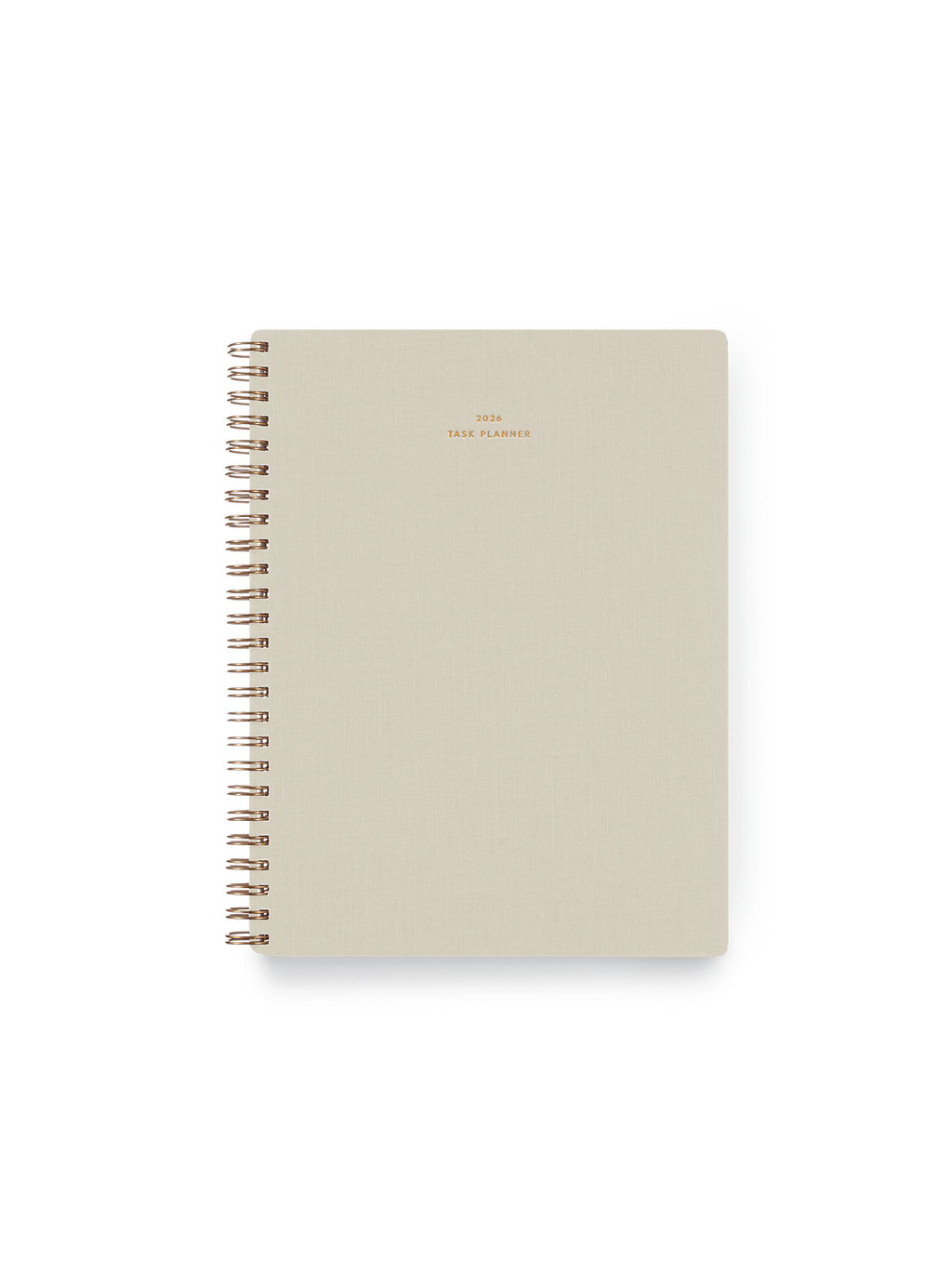 2026 Compact Task Planner in Natural Linen bookcloth with brass wire-o binding front view || Natural Linen