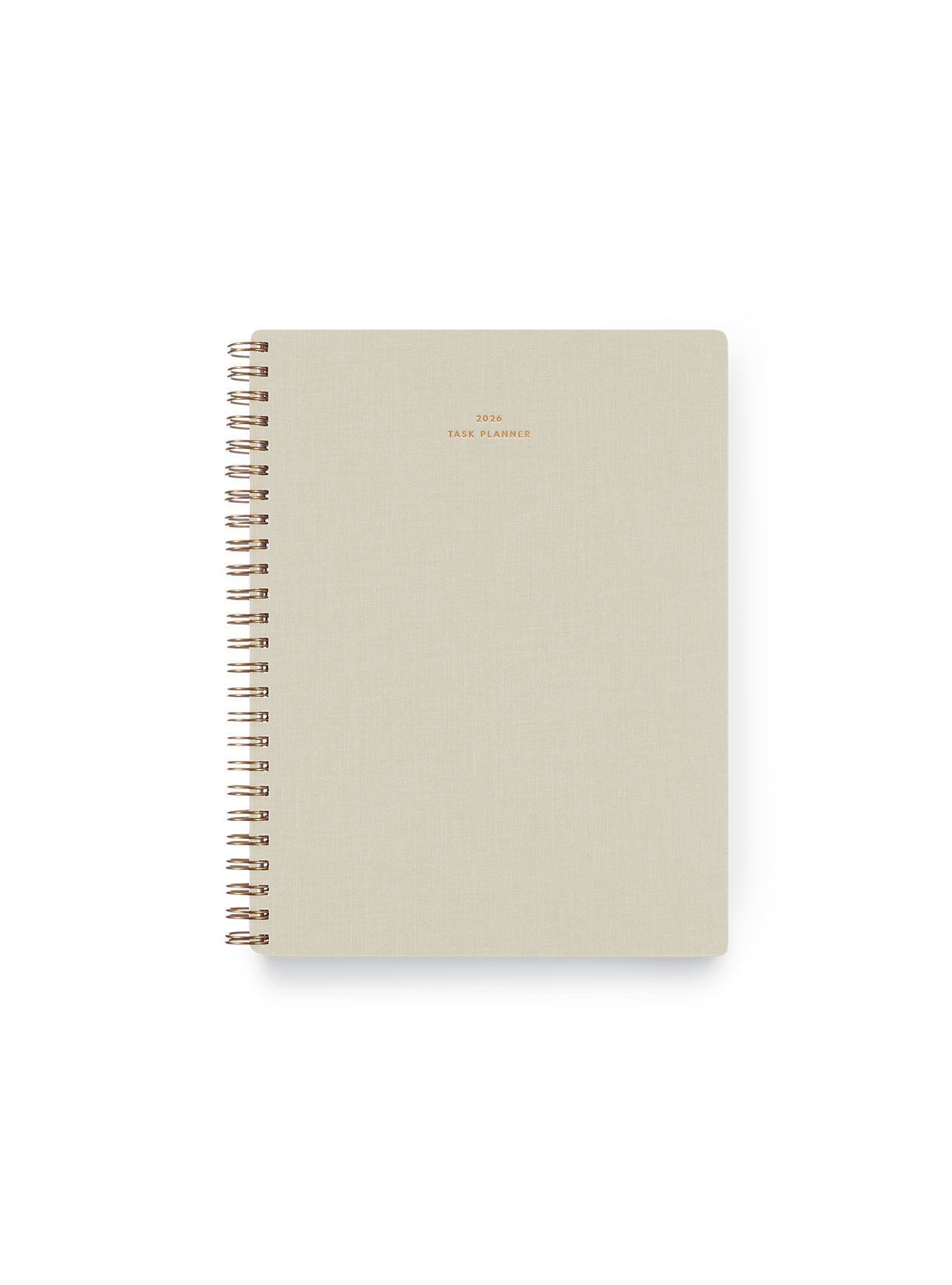 2026 Compact Task Planner in Natural Linen bookcloth with brass wire-o binding front view || Natural Linen