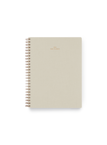 2026 Compact Task Planner in Natural Linen bookcloth with brass wire-o binding front view || Natural Linen