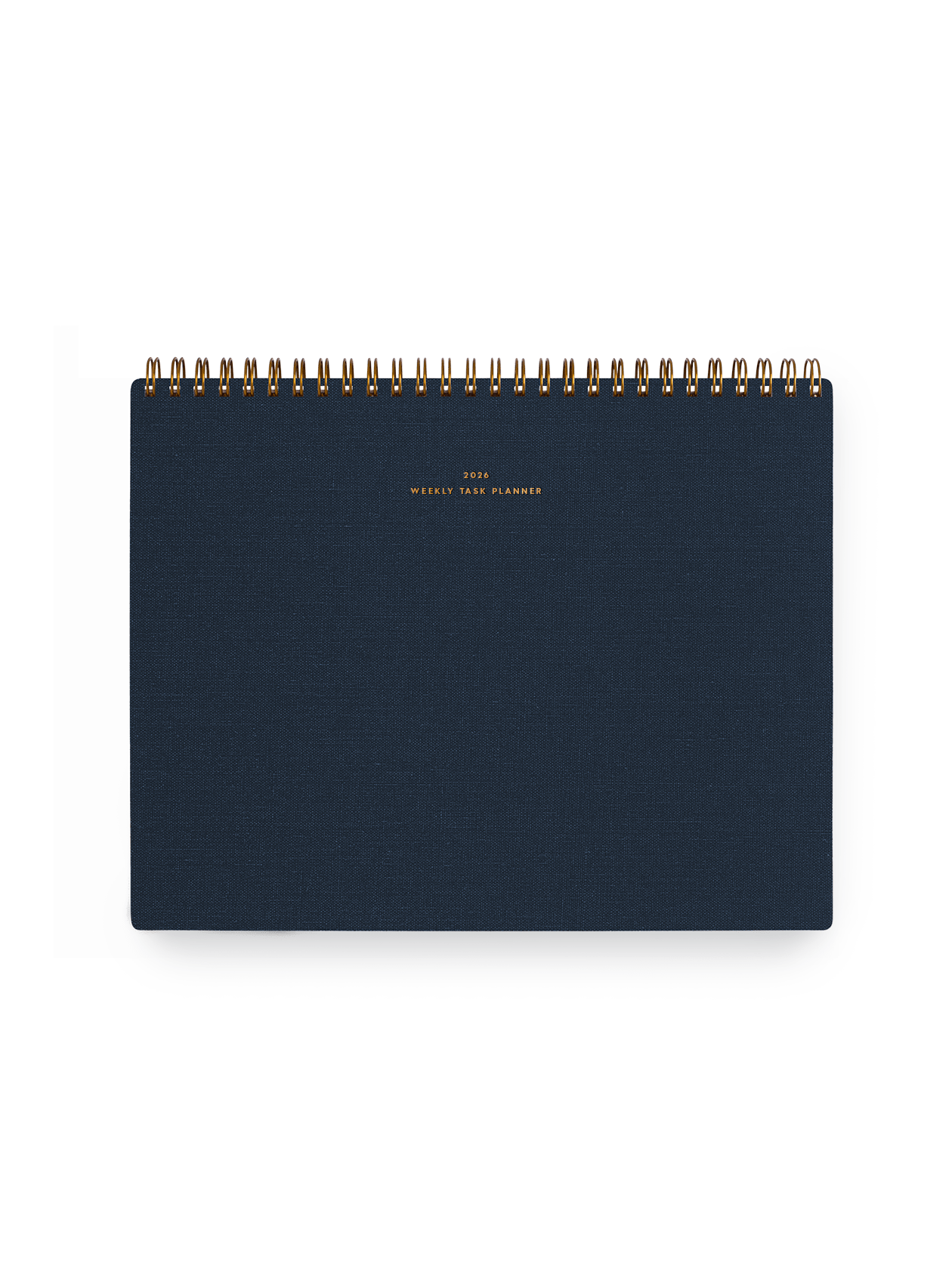 Appointed 2026 top-bound Weekly Task Planner with brass wire-o binding and gold foil details || Oxford Blue