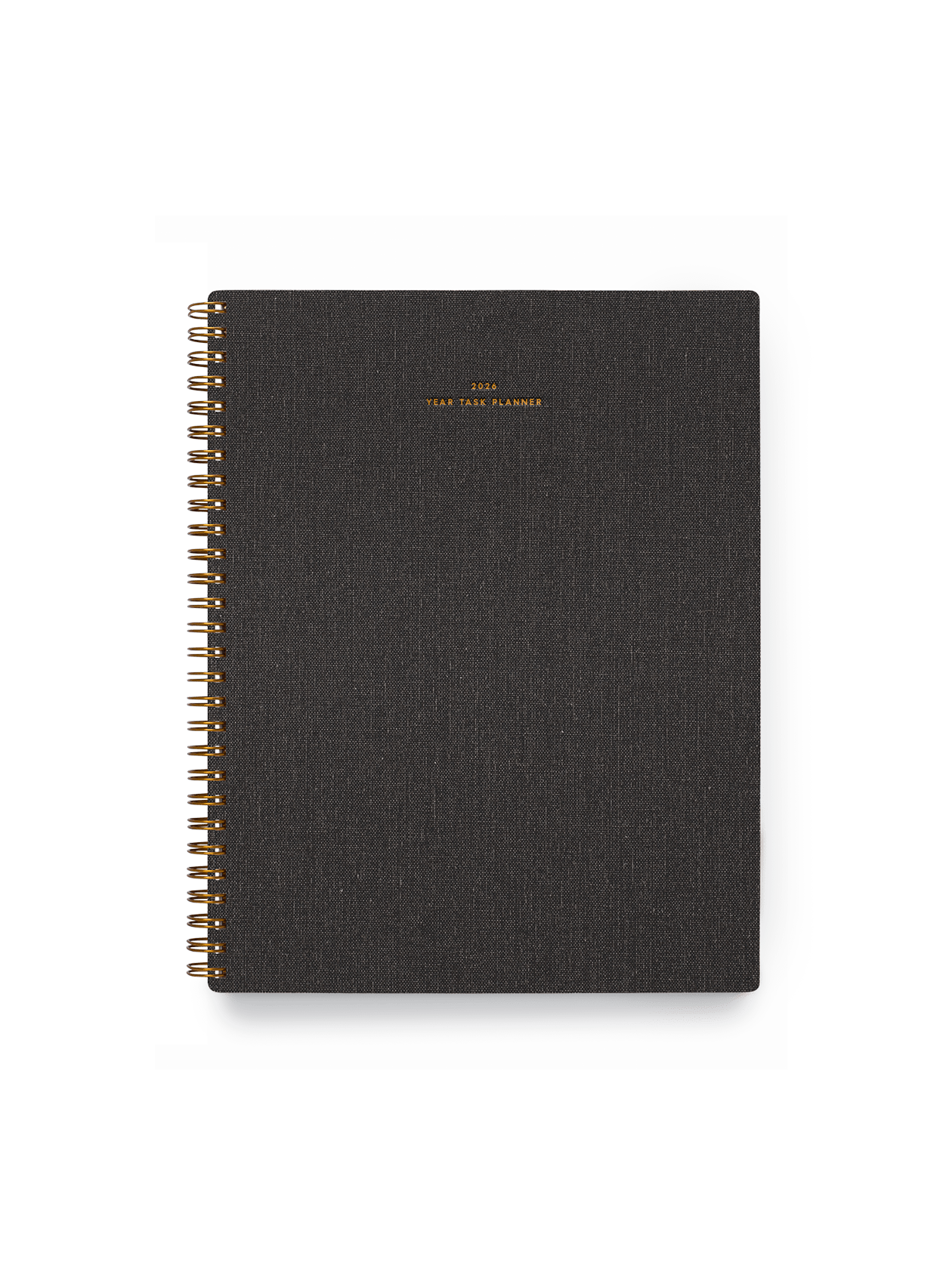 2026 Year Task Planner in Charcoal Gray bookcloth with brass wire-o binding front view || Charcoal Gray