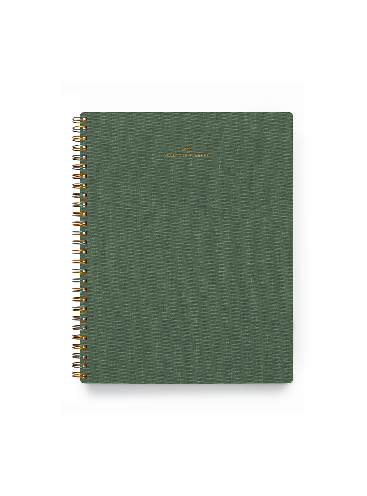 2026 Year Task Planner in Fern Green bookcloth with brass wire-o binding front view || Fern Green