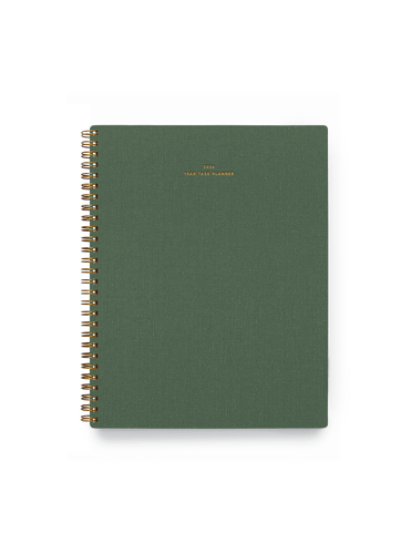 2026 Year Task Planner in Fern Green bookcloth with brass wire-o binding front view || Fern Green