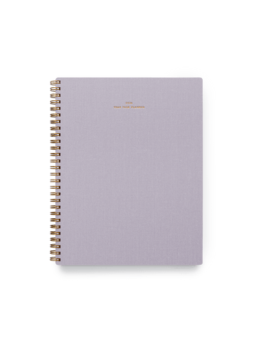 2026 Year Task Planner in Lavender Gray bookcloth with brass wire-o binding front view ||  Lavender Gray
