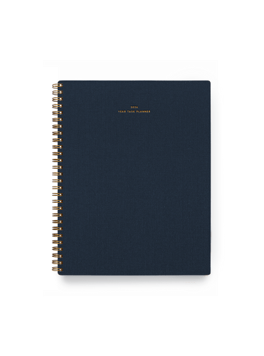 2026 Year Task Planner in Oxford Blue bookcloth with brass wire-o binding front view || Oxford Blue