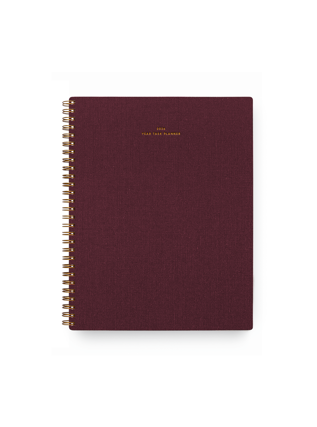 2026 Year Task Planner in Pomegranate bookcloth with brass wire-o binding front view || Pomegranate
