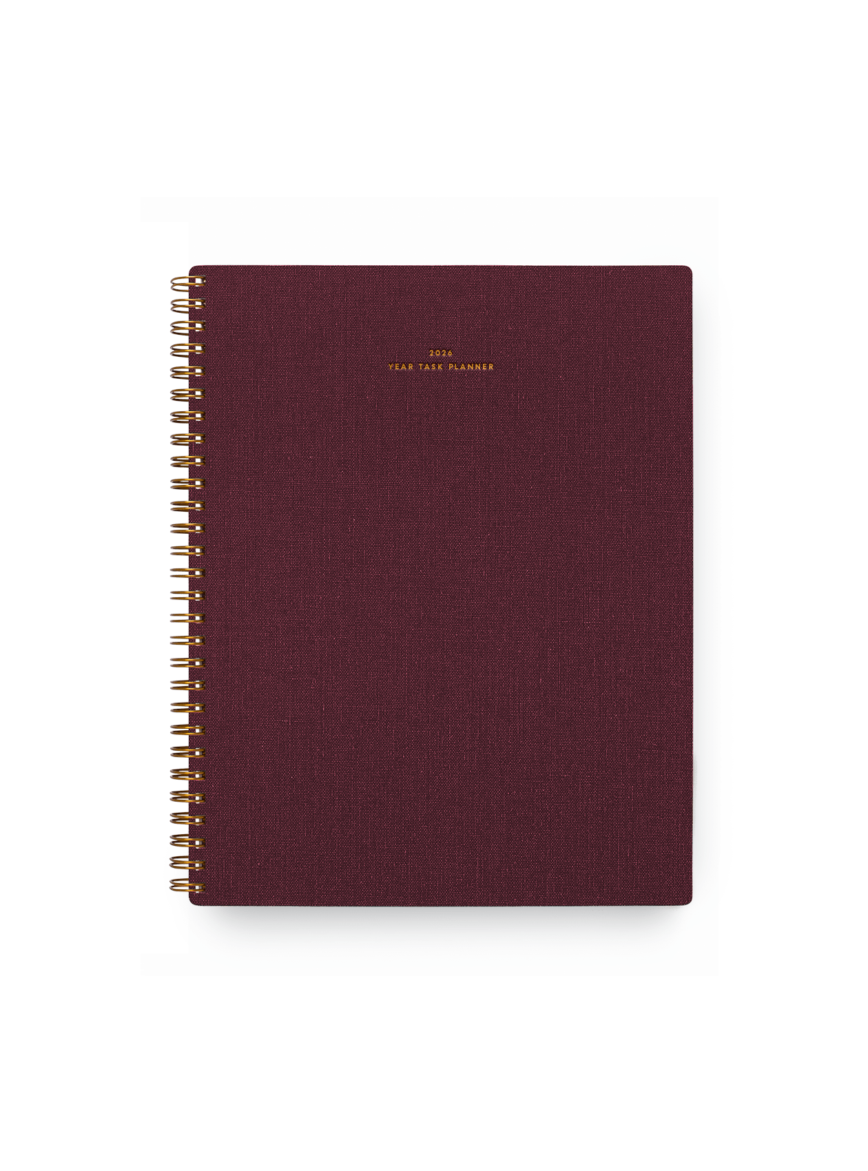 2026 Year Task Planner in Pomegranate bookcloth with brass wire-o binding front view || Pomegranate