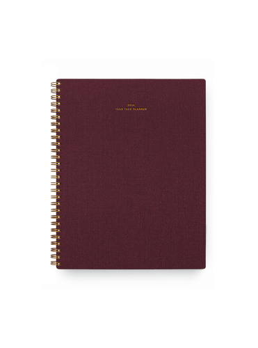 2026 Year Task Planner in Pomegranate bookcloth with brass wire-o binding front view || Pomegranate