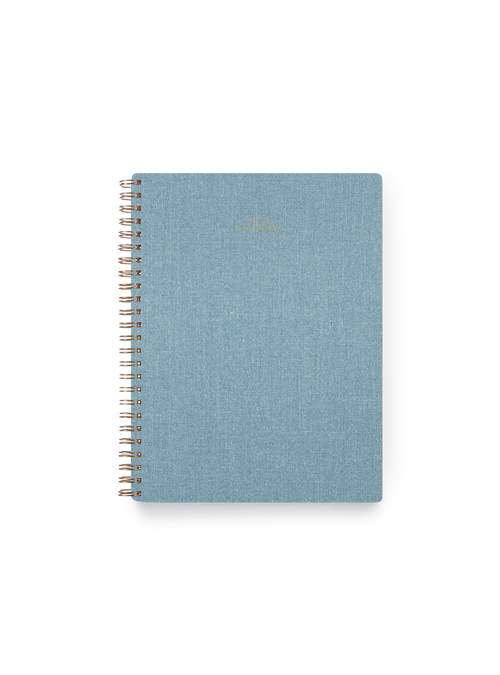 2027 Compact Task Planner in Chambray Blue bookcloth with brass wire-o binding front view || Chambray Blue
