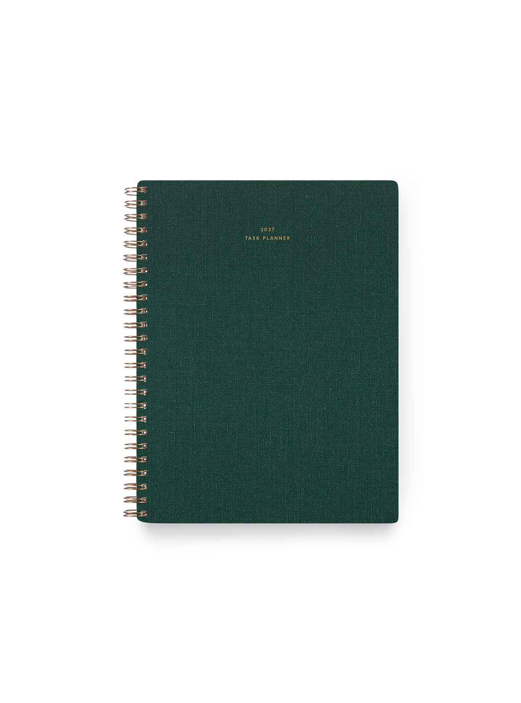2027 Compact Task Planner in Hunter Green bookcloth with brass wire-o binding front view || Hunter Green